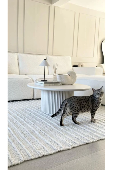 Eriza Nare, Yuvarlak Modern Çıtalı Orta Sehpa, Beyaz - 2