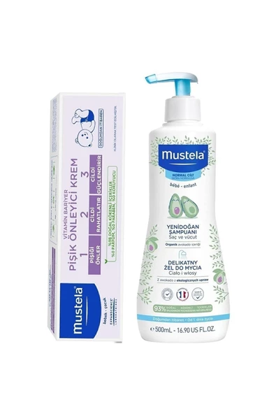 MUSTELA Yenidoğan Saç Ve Vücut Şampuanı 500 Ml + Pişik Kremi 100 Ml