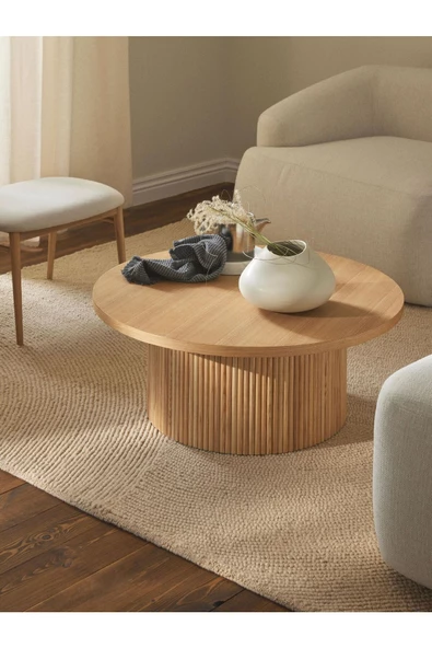 Eriza Nare, Yuvarlak Modern Çıtalı Orta Sehpa, Natural