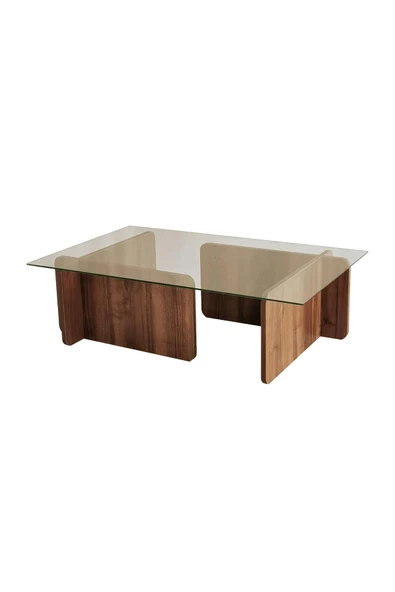 Eriza Piano, Yeni Nesil Modern Dikdörtgen Cam Orta Sehpa, Ceviz - 5