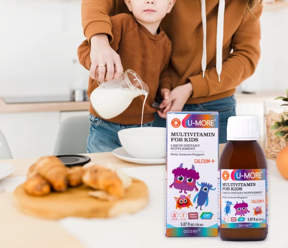 U MORE - Multivitamin Ve Kalsiyumlu Çocuk Şurubu, Çinko, Vitamin C, B3, E, B5, B2, B1, B6, A, D-150ml - 4