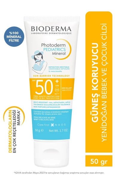 BİODERMA Yenidoğan Bebek, Çocuk Mineral SPF50+ Çok Yüksek Koruma Güneş Kremi 50 Gr,