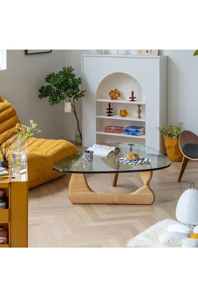 Eriza Vitra, Yeni Nesil Modern Elips Geometrik Orta Cam Sehpa, Natural - 2