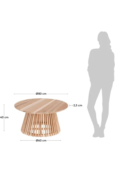 Eriza Side, Yuvarlak Country 2'li Çıtalı Orta ve Yan Sehpa, Natural - 3