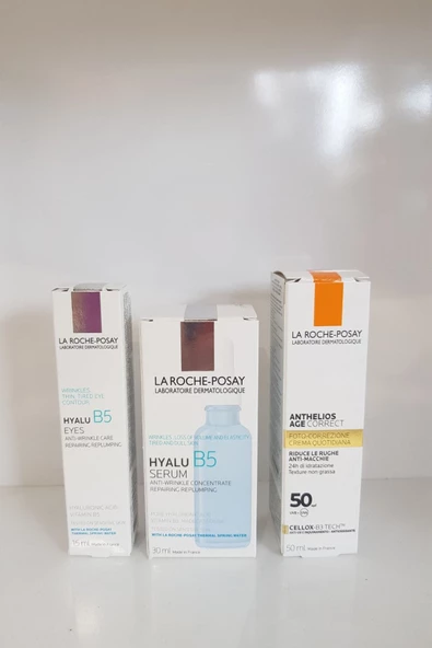 LA ROCHE POSAY Hyalu B5 Serum 30 ml + Anthelıos Age Correct 50 ml + Hyalu B5 Yeux 15 ml