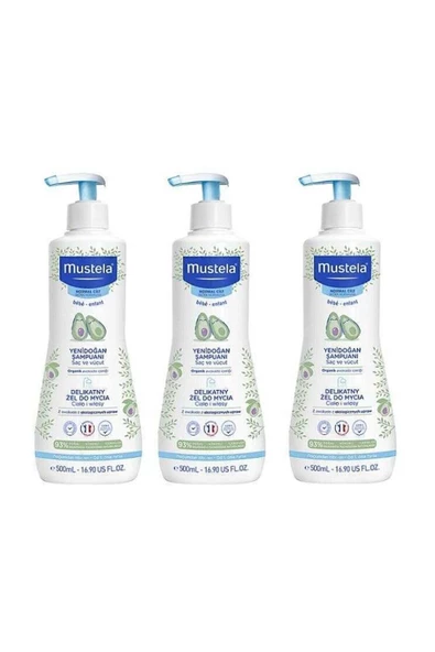 MUSTELA Gentle Cleansing Gel 500 ml Yenidoğan Şampuanı - 3 Adet