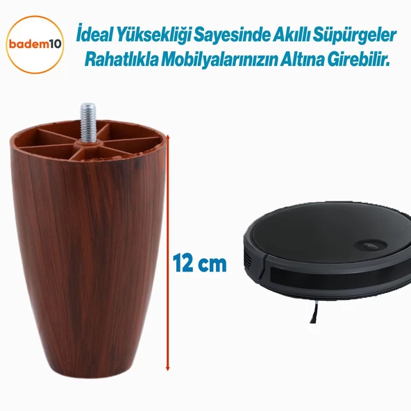 Oval Plastik Ayak 12 cm Ceviz Mobilya Yükseltici Sehpa Kanepe Koltuk Ayağı Baza Ayakları Aparatlı - Resim 2