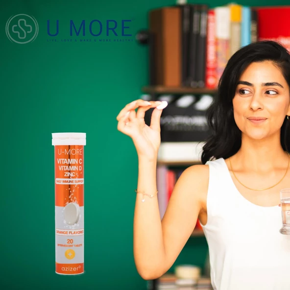 U MORE - C Vitamini 1000mg & Çinko D Vitamini, 20 Efervesan Tablet, Portakal Aromalı - 4