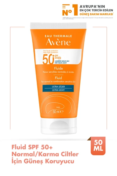 AVENE Fluid SPF 50+ Normal Veya Karma Ciltler için Yüksek Korumalı Güneş Kremi 50 ml - 1