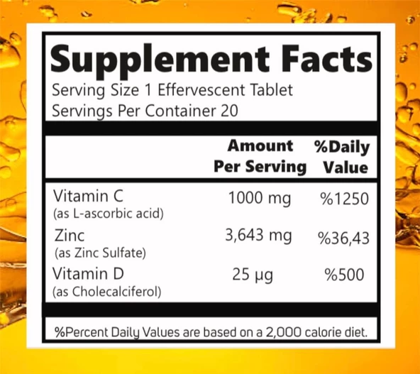 U MORE - C Vitamini 1000mg & Çinko D Vitamini, 20 Efervesan Tablet, Portakal Aromalı - 3