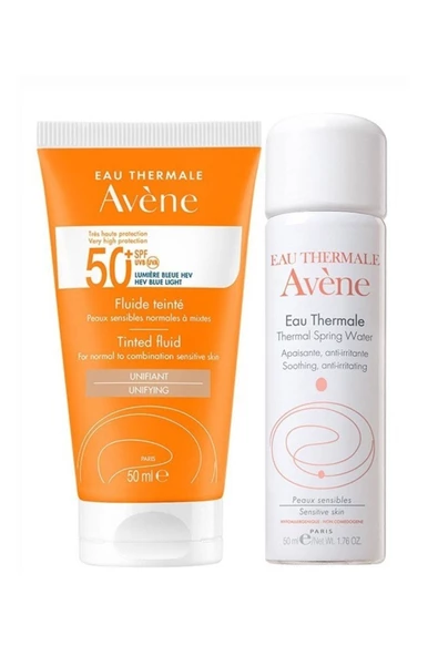 AVENE Tinted Fluid SPF 50+ Normal veya Karma Ciltler İçin Yüksek Korumalı Güneş Kremi 50ml- Termal Su 50ml