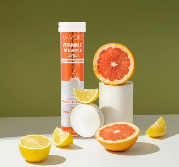 U MORE - C Vitamini 1000mg & Çinko D Vitamini, 20 Efervesan Tablet, Portakal Aromalı - 6