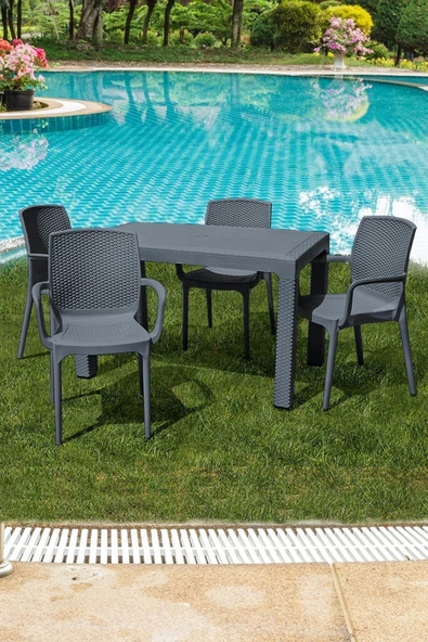 Çavdar Group Rattan 70x120 Cm Camsız Bahçe Balkon Teras Masa Takımı 4 Adet Sandalye