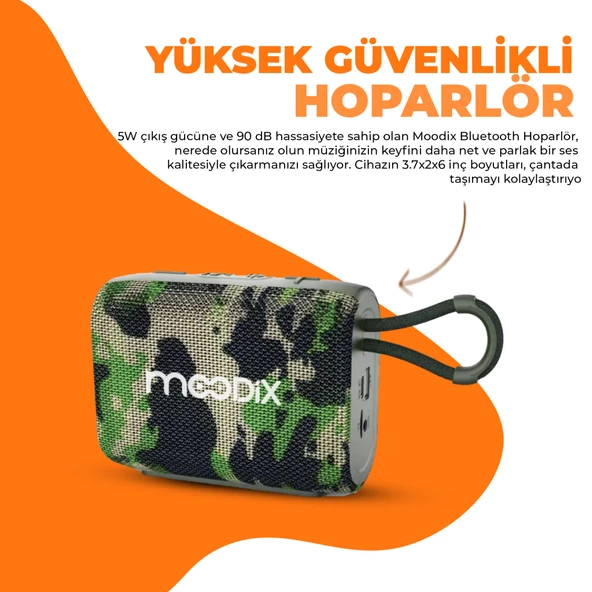 Moodix KI23TM02 Bluetooth Hoparlör Kamuflaj 5W - 6
