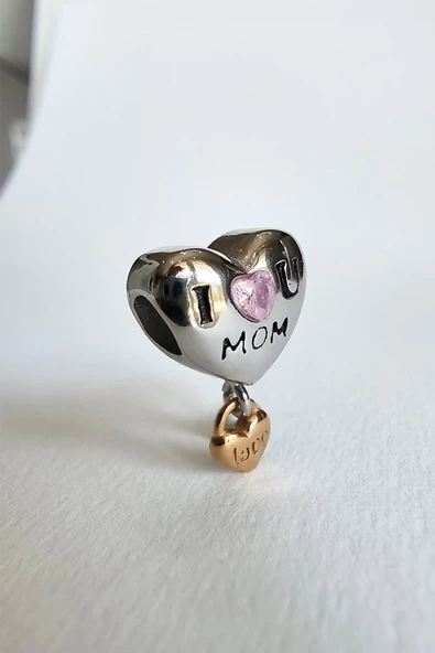 ÇELİK CHARM I LOVE MOM ÇİFT KALPLİ