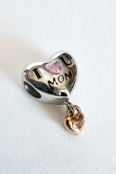 ÇELİK CHARM I LOVE MOM ÇİFT KALPLİ - 2