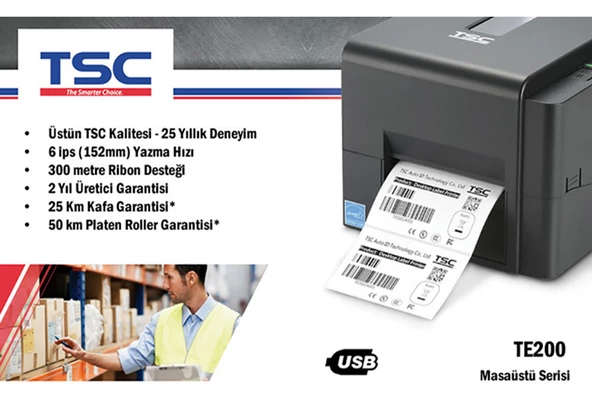 Tsc TE200 Barkod Etiket Yazıcı USB - 4