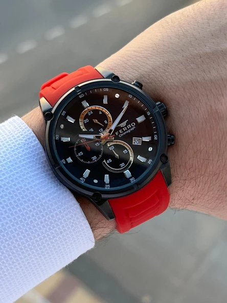 Ferro Silikon Kordon Takvimli Kadran 30 Mt Suya Dayanıklı Erkek Kol Saat EFM.31363-KZ - Resim 3