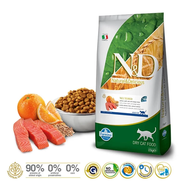 N&D Az Tahıllı Okyanus Somon Balıklı Kısırlaştırılmış Kedi Maması 10 KG - 2