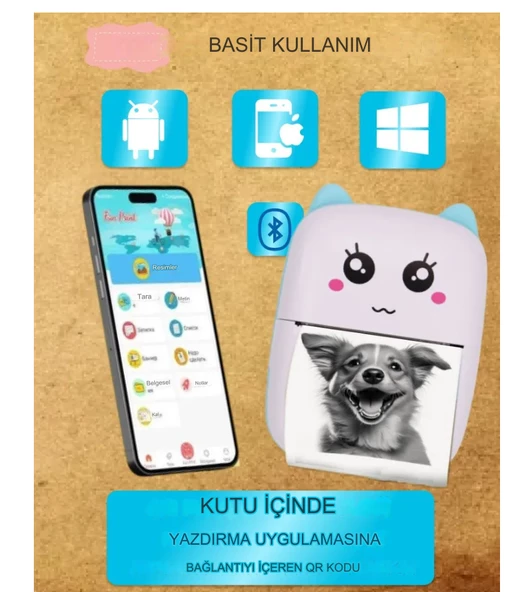 QASUL Taşınabilir Portatif Mini Cep Yazıcı Bluetooth Bağlantılı Telefon Bilgisayar Tablet Uyumlu Etiket Yazıcı - 3