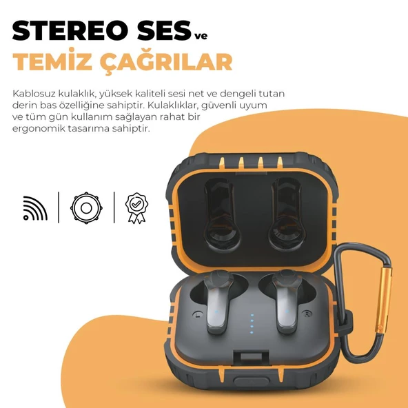 Moodix KI23K039 Bluetooth Kulakiçi Kulaklık Siyah-Sarı ANC Aktif Gürültü Engelleyicili ipx7 Suya Dayanıklı - 7