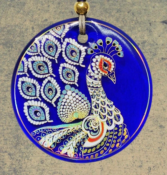 Tavus Kuşu Şekilli Yaldızlı Duvar Süsü Cam Hediyelik Dekor - 5