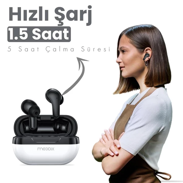 Moodix KI23K50 Bluetooth Kulakiçi Kulaklık Beyaz-Siyah ANC Aktif Gürültü Engelleyicili ipx4 Suya Dayanıklı - 3