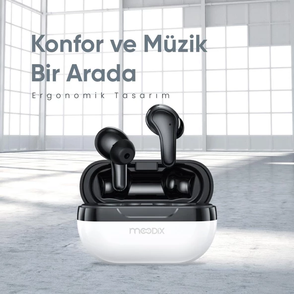 Moodix KI23K50 Bluetooth Kulakiçi Kulaklık Beyaz-Siyah ANC Aktif Gürültü Engelleyicili ipx4 Suya Dayanıklı - 2