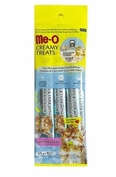 Me-O CreamyTreats Yavru Tavuk Ciğer Keçi Sütlü Jel Mama 15gr x 4