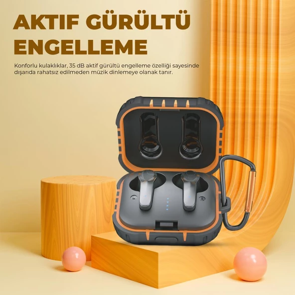 Moodix KI23K039 Bluetooth Kulakiçi Kulaklık Siyah-Sarı ANC Aktif Gürültü Engelleyicili ipx7 Suya Dayanıklı - 6