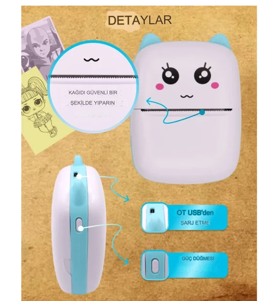 QASUL Taşınabilir Portatif Mini Cep Yazıcı Bluetooth Bağlantılı Telefon Bilgisayar Tablet Uyumlu Etiket Yazıcı - 4