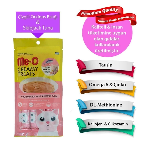 Me-o Kremalı Çizgili Orkinos Balıklı Kedi Sıvı Ödül Maması 4x15 Gr