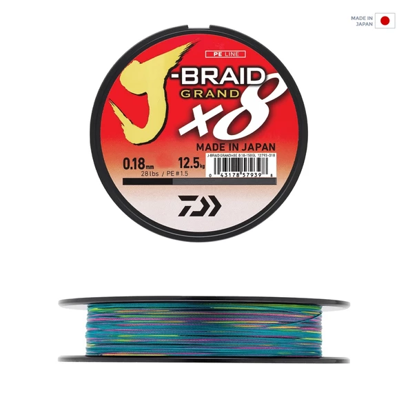 Daiwa J-Braid Grand 8B Multicolor 300m İp Misina Kalınlık (mm) : 0,20mm ürün görseli 1