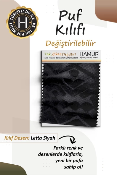 Yıkanabilir Puf Tabure Kılıfı Tak-Çıkar-Değiştir-Yenile Orta Sehpa Kılıfı By Letta Siyah - 3