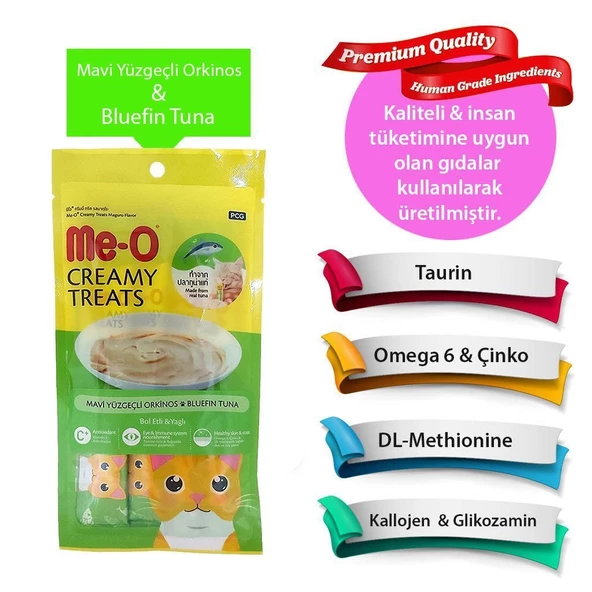 Me-o Kremalı Mavi Yüzgeçli Orkinos Balıklı Kedi Sıvı Ödül Maması 4x15 Gr