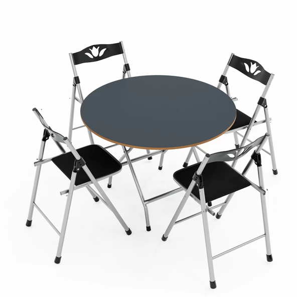 Eportatif Katlanır Masa ve 4 Adet Sandalye Seti Füme 1464 - 4
