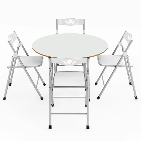 Eportatif Katlanır Masa ve 4 Adet Sandalye Seti Beyaz 1463 - Resim 4