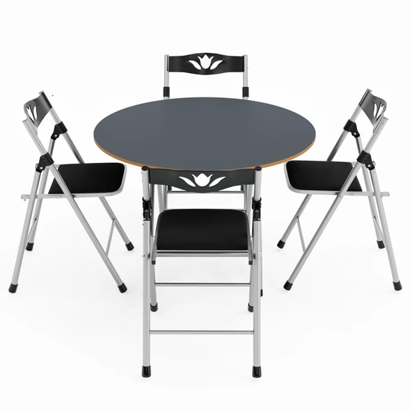 Eportatif Katlanır Masa ve 4 Adet Sandalye Seti Füme 1464 - 5