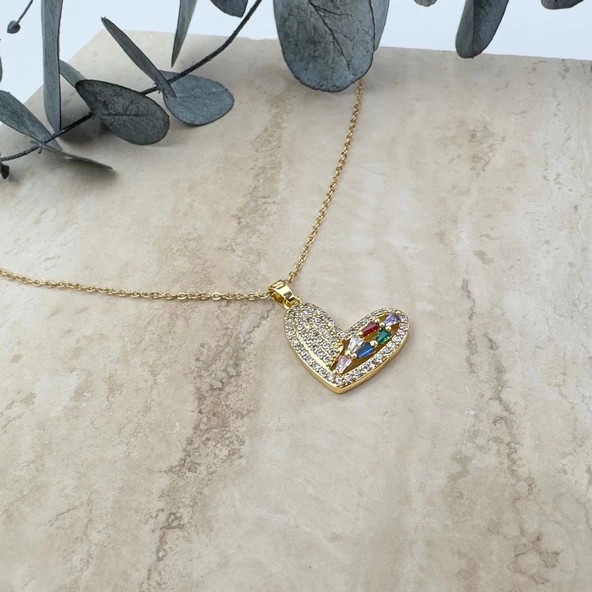 Kalp Zirkon Taşlı Kolye - 2