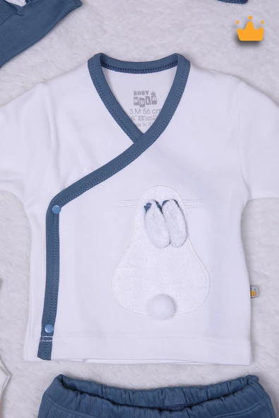Babyhola 3 Boyutlu Tavşanlı Kız Erkek Bebek Yenidoğan 8'li Zıbın Seti 0-3 Ay Hediyelik Hastane Çıkışı 6017 - 7