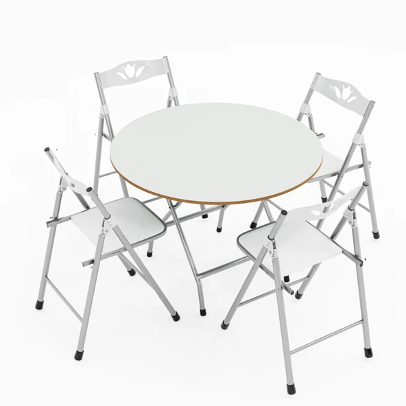 Eportatif Katlanır Masa ve 4 Adet Sandalye Seti Beyaz 1463 - Resim 5