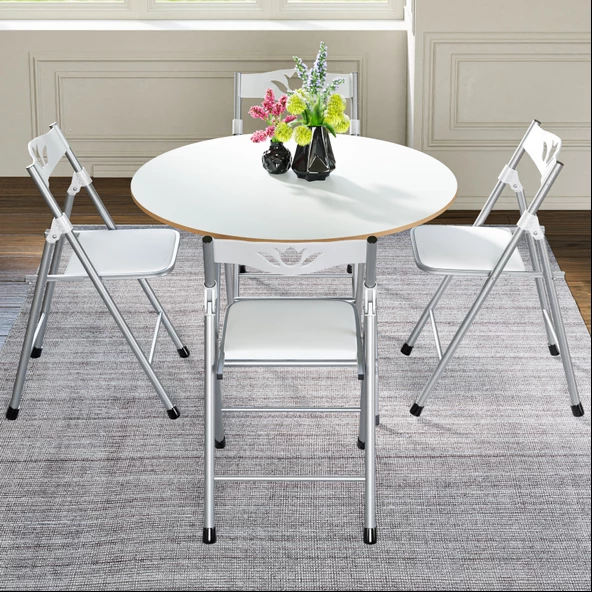 Eportatif Katlanır Masa ve 4 Adet Sandalye Seti Beyaz 1463 - Resim 3