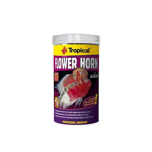 Tropical Flower Horn Adult Çiçek Boynuzlu ve Diğer Cichlid için Renklendirici Pellet Balık Yemi 1000 Ml 380 Gr