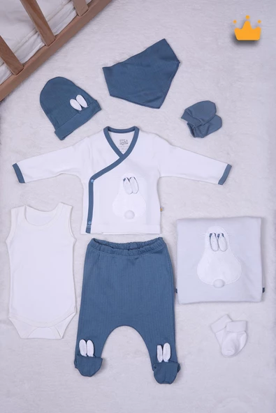 Babyhola 3 Boyutlu Tavşanlı Kız Erkek Bebek Yenidoğan 8'li Zıbın Seti 0-3 Ay Hediyelik Hastane Çıkışı 6017 - 3