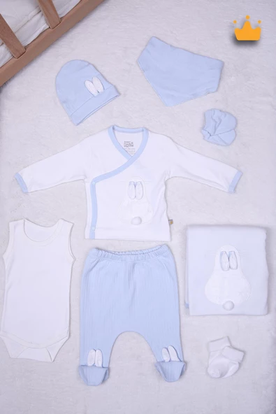 Babyhola 3 Boyutlu Tavşanlı Kız Erkek Bebek Yenidoğan 8'li Zıbın Seti 0-3 Ay Hediyelik Hastane Çıkışı 6017 - 4