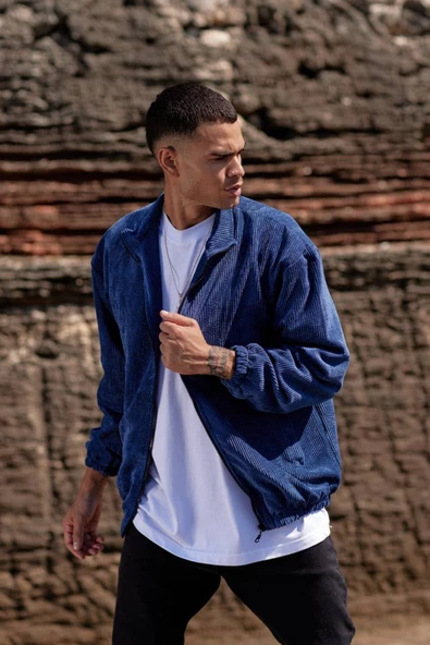 Kadife Oversize Erkek Mont & Ceket Mavi - 2