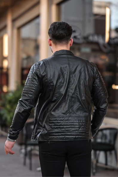 Omuz Detaylı Deri Mont & Ceket Siyah - 4