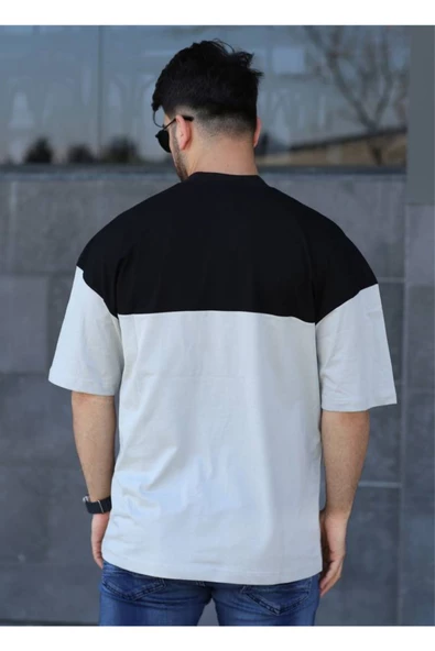 Oversize Erkek Tişört Cepli Siyah Gri - 3
