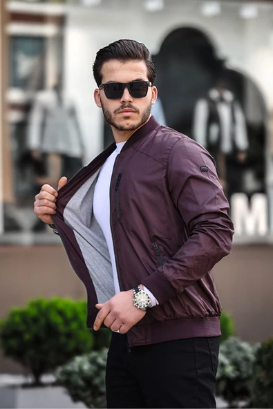 Göğüs Fermuar Detaylı Mevsimlik Erkek Mont Bordo - 3