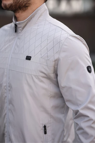 Lazer Kesimli Mevsimlik Erkek Mont Krem - 4